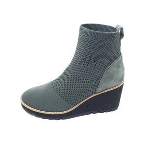 Eileen Fisher Quill Grey Knit Suede Wedge Ankle Boots Round Toe Pull On Size 7.5